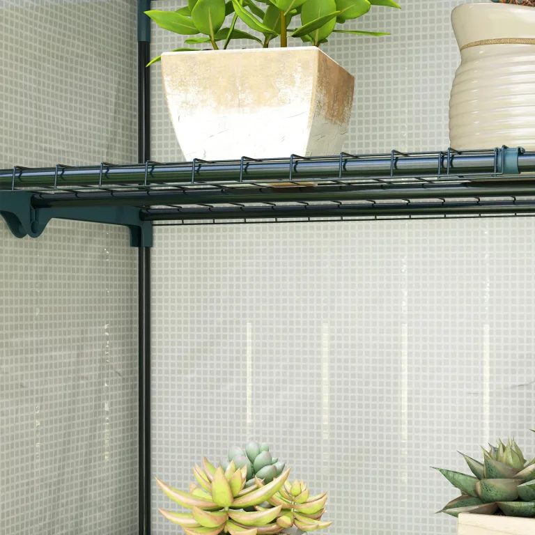 Outsunny 4-stöckiges Mini-Gewächshaus mit verstärkter PE-Abdeckung, tragbares kleines Gewächshaus mit aufrollbarer Tür, grau gesäumter Rand, 110 x 50 x 171 cm, Grau – Bild 8