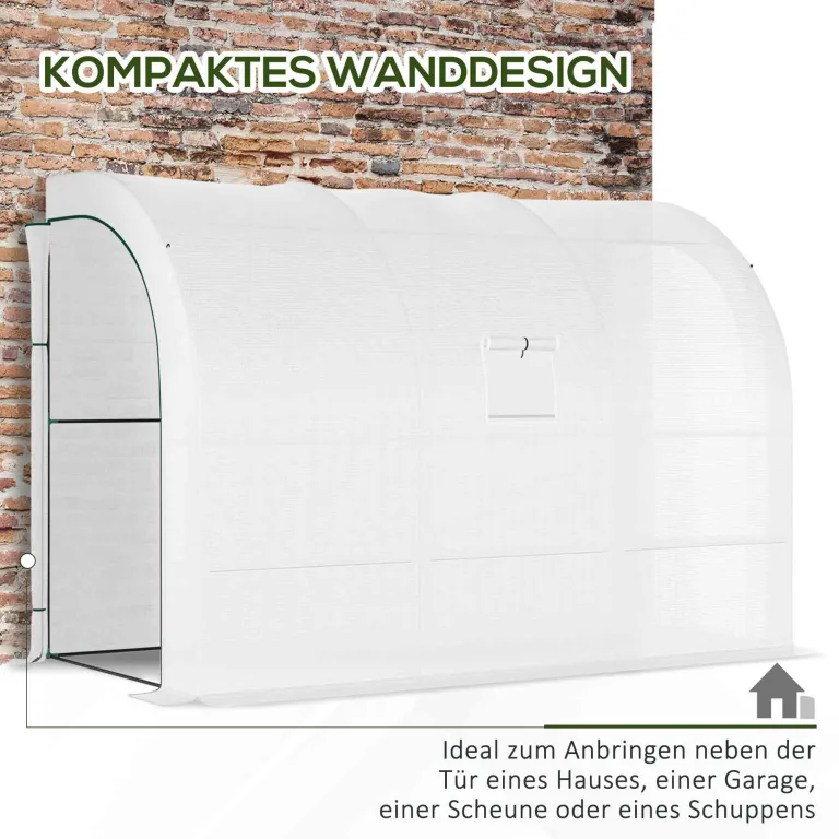 Outsunny Gewächshaus mit Regale Fenster, winterfest Foliengewächshaus aus Stahl, wandmontiert Treibhaus für Balkon, Garten, Tomatenhaus 300x150x213cm Tomatengewächshaus für Gemüse Blumen Pflanzen Weiß – Bild 5