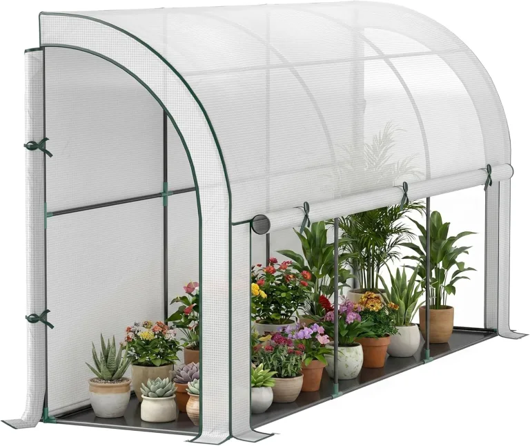 Outsunny Gewächshaus mit Rolltür, Winterfest Foliengewächshaus aus Stahl, Treibhaus für Balkon, Garten, Tomatenhaus mit UV Schutz 300x80x157cm Tomatengewächshaus für Gemüse Blumen Pflanzen Weiß – Bild 1