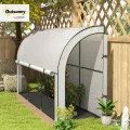 Outsunny Gewächshaus mit Rolltür, Winterfest Foliengewächshaus aus Stahl, Treibhaus für Balkon, Garten, Tomatenhaus mit UV Schutz 300x80x157cm Tomatengewächshaus für Gemüse Blumen Pflanzen Weiß - Thumbnail 2