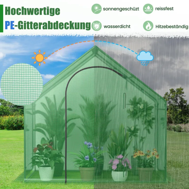 GOPLUS Gewächshaus Winterfest, begehbares Foliengewächshaus mit PE-Abdeckung & Metallrahmen, Tomatengewächshaus mit Rolltür & Fenster, Treibhaus für Blumen, Gemüse & Setzlinge, 179 x 100 x 167 cm – Bild 2