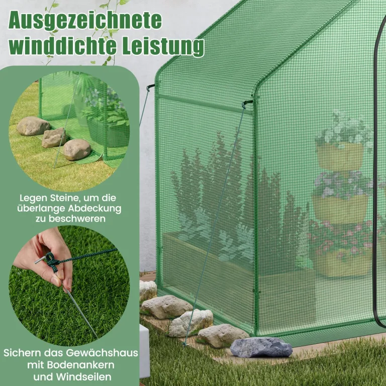 GOPLUS Gewächshaus Winterfest, begehbares Foliengewächshaus mit PE-Abdeckung & Metallrahmen, Tomatengewächshaus mit Rolltür & Fenster, Treibhaus für Blumen, Gemüse & Setzlinge, 179 x 100 x 167 cm – Bild 4