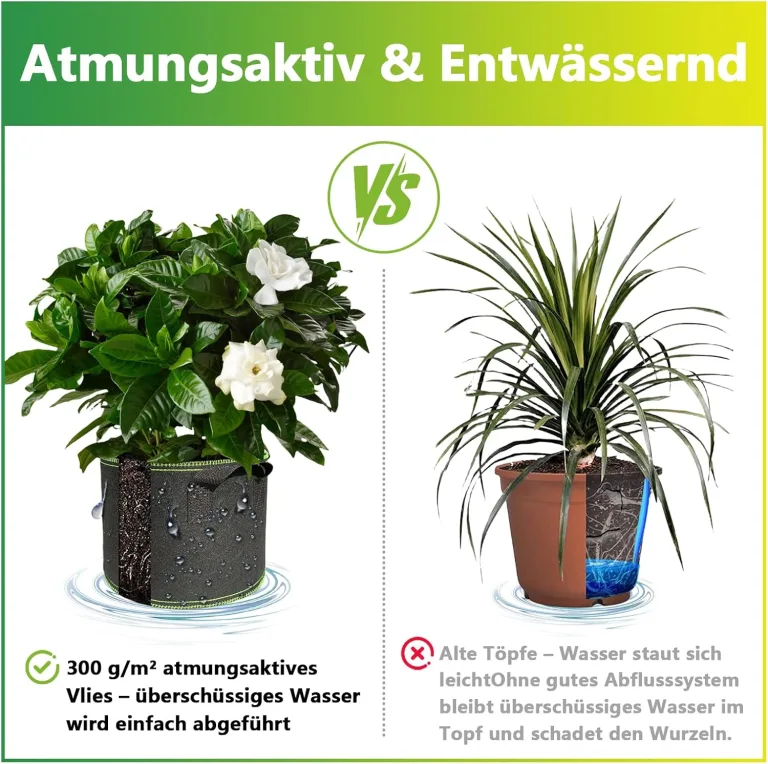 Pflanzsack 5 Stück 12l 20l 30l Vliesstoff Pflanzbeutel Stofftopf, Verdickte Atmungsaktive Stofftöpfe mit Griffe für Tomaten Pflanzen Gemüse Blumen Erdbeeren Pflanzbeutel Gewächshaus Garten Grow Bag – Bild 6