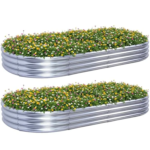2 Stück Hochbeet Metall 240×120×29 cm Pflanzbeet Gartenbeet aus Verzinktem Stahl Pflanzkasten für Gemüse, Blumen, Kräuter, Oval, 240×120×29 cm (8x4x1 FT) 2Pcs Raised Bed – Bild 8