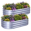 2 Stück Hochbeet Metall 240×120×29 cm Pflanzbeet Gartenbeet aus Verzinktem Stahl Pflanzkasten für Gemüse, Blumen, Kräuter, Oval, 240×120×29 cm (8x4x1 FT) 2Pcs Raised Bed - Thumbnail 7