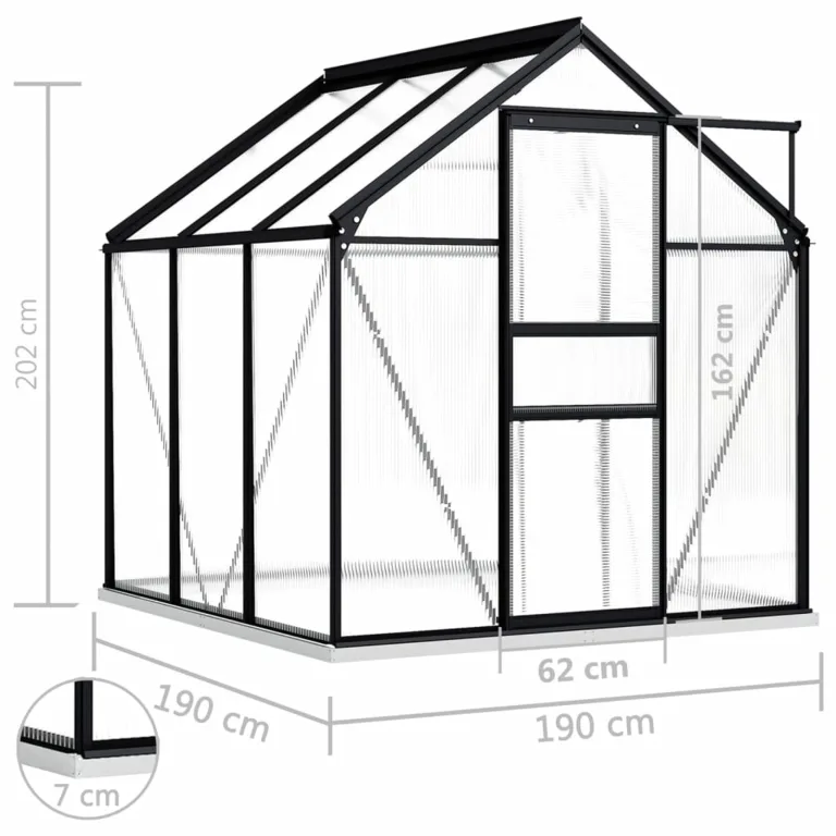 Begehbares Gewächshaus aus Polycarbonat mit Aluminium Fundamentrahmen für Garten 190x190x202cm 3,61m² Grow House mit Fundament Bodenbefestigung für Pflanzen und Gartenhaus – Bild 5