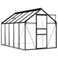 Begehbares Gewächshaus aus Polycarbonat mit Aluminium Fundamentrahmen für Garten 190x190x202cm 3,61m² Grow House mit Fundament Bodenbefestigung für Pflanzen und Gartenhaus - Thumbnail 7