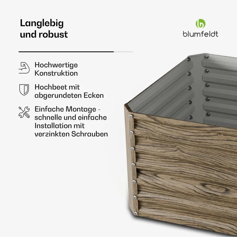 Blumfeldt High Grow Straight Hochbeet, Ergonomisches 972L Hochbeet Metall Holzoptik, Wetterfester Verzinkter Stahl Für Blumen, Kräuter & Gemüse – Rostbeständig, Offene Bodenstruktur & Einfache Montage – Bild 6