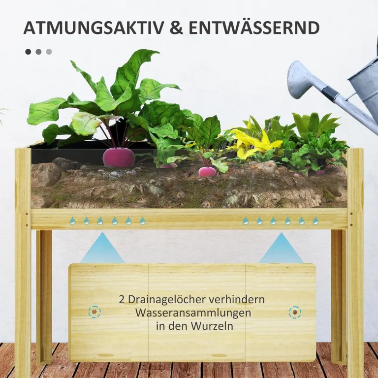 Outsunny Hochbeet mit Acrylplatten, erhöhtes Kräuterbeet mit Ablauflöcher, Pflanzkasten aus Holz, wetterbeständig Gemüsebeet, Gartenbeet, Pflanzbeet für Garten, Balkon, 110 x 50 x 80 cm Naturholz – Bild 5