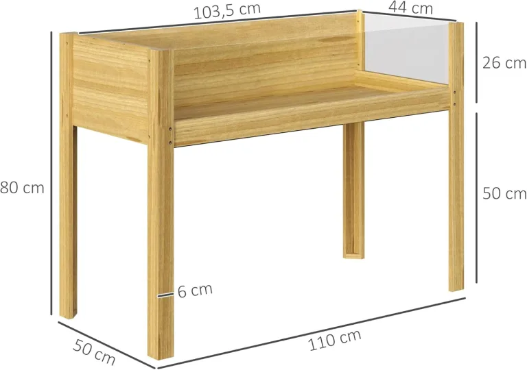 Outsunny Hochbeet mit Acrylplatten, erhöhtes Kräuterbeet mit Ablauflöcher, Pflanzkasten aus Holz, wetterbeständig Gemüsebeet, Gartenbeet, Pflanzbeet für Garten, Balkon, 110 x 50 x 80 cm Naturholz – Bild 7