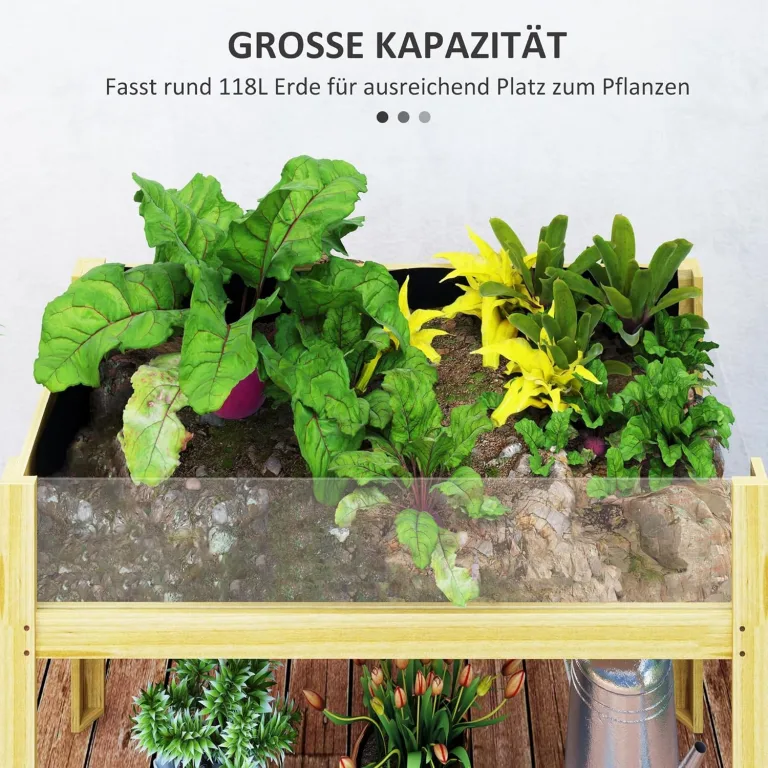 Outsunny Hochbeet mit Acrylplatten, erhöhtes Kräuterbeet mit Ablauflöcher, Pflanzkasten aus Holz, wetterbeständig Gemüsebeet, Gartenbeet, Pflanzbeet für Garten, Balkon, 110 x 50 x 80 cm Naturholz – Bild 3