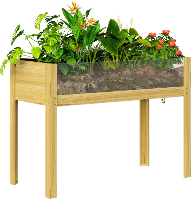Outsunny Hochbeet mit Acrylplatten, erhöhtes Kräuterbeet mit Ablauflöcher, Pflanzkasten aus Holz, wetterbeständig Gemüsebeet, Gartenbeet, Pflanzbeet für Garten, Balkon, 110 x 50 x 80 cm Naturholz – Bild 1