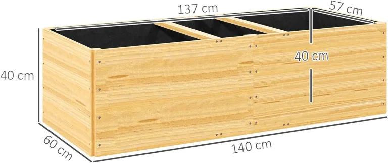 Outsunny Hochbeet aus Holz, Pflanzbeet Frühbeet mit 3 Pflanzzonen, Gartenbeet Blumenkasten, Pflanzkasten 140 x 60 x 40cm Gemüsebeet für Garten Balkon Terrasse, Pflanzkübel für Blumen, Pflanzen, Obst – Bild 7