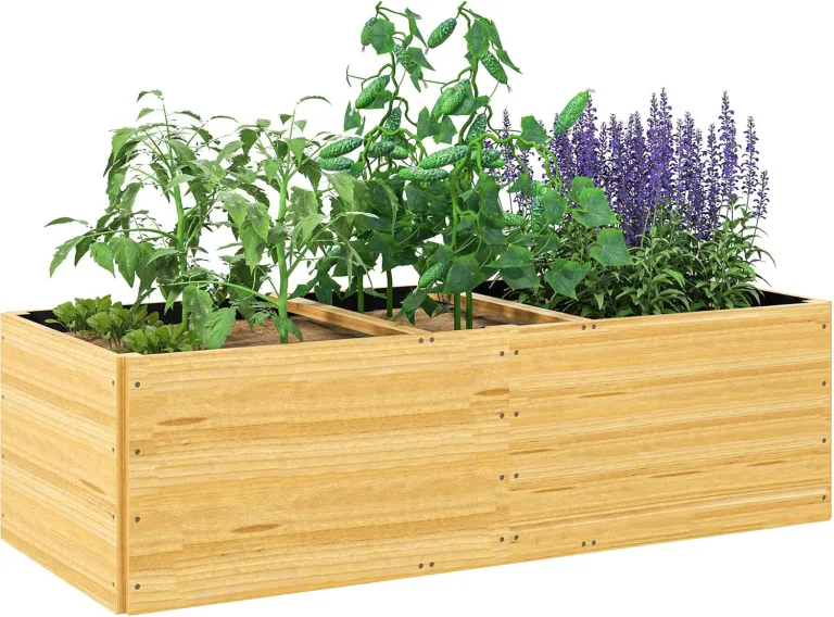 Outsunny Hochbeet aus Holz, Pflanzbeet Frühbeet mit 3 Pflanzzonen, Gartenbeet Blumenkasten, Pflanzkasten 140 x 60 x 40cm Gemüsebeet für Garten Balkon Terrasse, Pflanzkübel für Blumen, Pflanzen, Obst – Bild 1