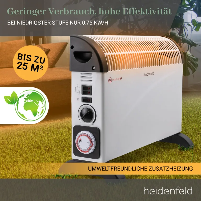 Heidenfeld elektrische Konvektorheizung HL200 | ???? ???????????????????? ???????????????????????????????? - 2000 Watt - Konvektor - Thermostat - Frostwächter - Elektroheizung - Heizung - Heizlüfter - Bis 25 m² (Mit Turbo) – Bild 5