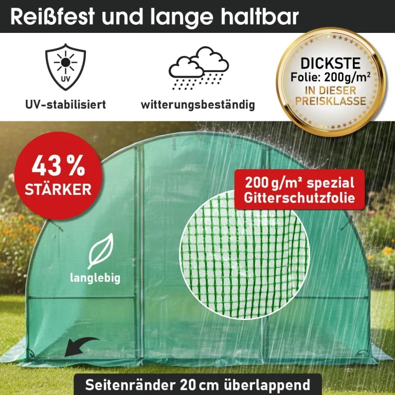 BRAST Gewächshaus Foliengewächshaus mit Stahlfundament | 2x3m - 3x8m | inkl. Erdanker Unkrautvlies & 8 Aufrollbare Fenster mit Moskitonetz | UV-stabilisierte Gitterschutzfolie 200g/m² | 300x400cm – Bild 6