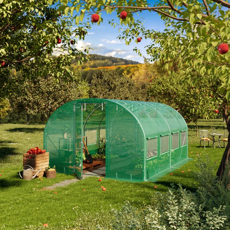 TOOLPORT Foliengewächshaus Gewächshaus 3x4m Premium mit schwenkbarer Türkonstruktion PE-Plane 180 g/m² grün transparent – Bild 2