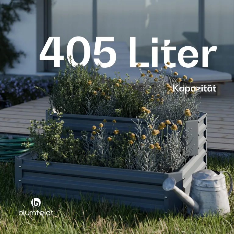 blumfeldt Hochbeet 120x90, 2 Ebenen, Wetterfest & Korrosionsbeständig, Galvanisierter Stahl Für Gemüse & Kräuter, Offene Bodenstruktur, Einfache Montage, Anthrazit – Bild 5