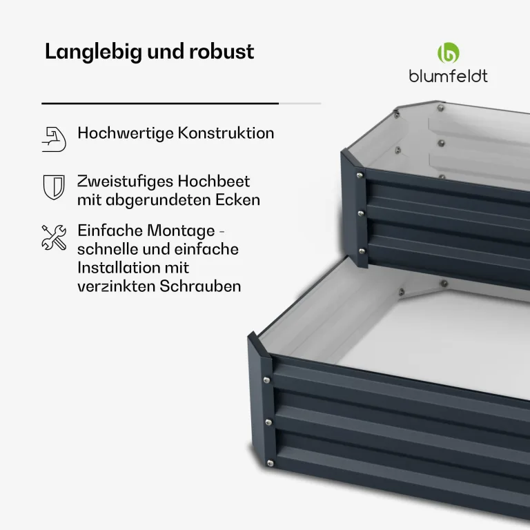 blumfeldt Hochbeet 120x90, 2 Ebenen, Wetterfest & Korrosionsbeständig, Galvanisierter Stahl Für Gemüse & Kräuter, Offene Bodenstruktur, Einfache Montage, Anthrazit – Bild 6