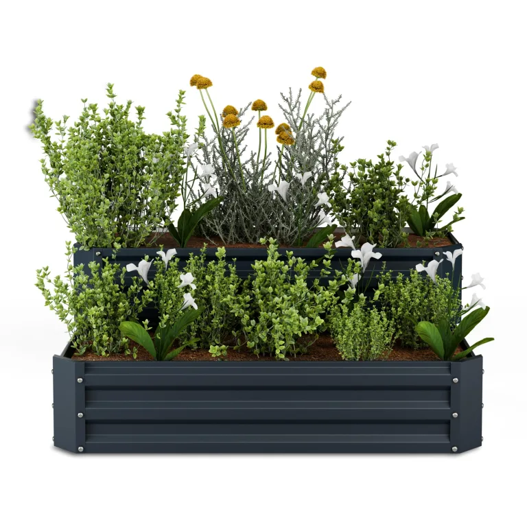 blumfeldt Hochbeet 120x90, 2 Ebenen, Wetterfest & Korrosionsbeständig, Galvanisierter Stahl Für Gemüse & Kräuter, Offene Bodenstruktur, Einfache Montage, Anthrazit – Bild 1