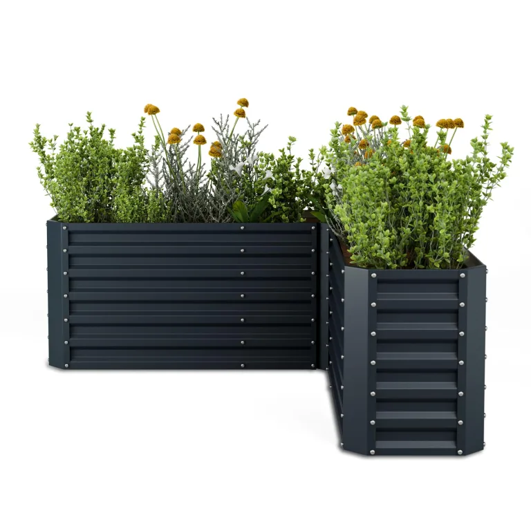 blumfeldt Hochbeet 160x160, L-förmiges Gartenhochbeet 742 L Aus Wetterfestem Galvanostahl, Ergonomisch & Rostbeständig Mit Offenem Boden Für Optimale Drainage & Einfacher Montage – Bild 1