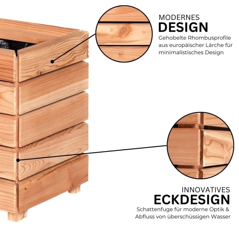 Mega Holz Pflanzkübel MODULO 60x30x39 cm (BxTxH) - wetterfester Blumenkasten aus heimischen Lärchenholz - Blumenkübel aus witterungsbeständiger Lärche für Garten, Terrasse und Balkon, Modular, Holz – Bild 2