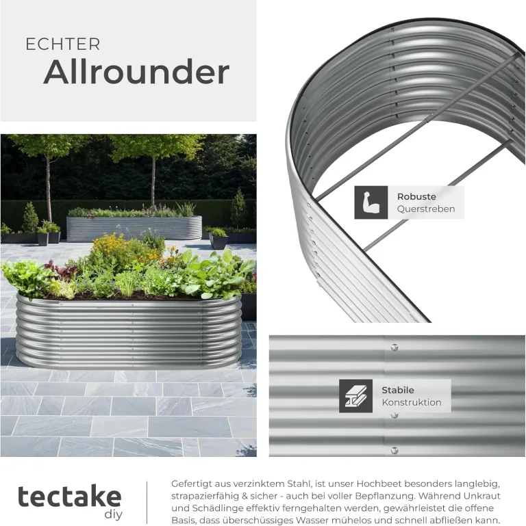 tectake® Hochbeet Metall, Hochbeete-Kit für Beet, Hochbeet Garten, wetterfest, Pflanzkasten, Kräuterbeet, Frühbeet, Gemüsebeet, Pflanzenbeet, zur Anzucht, als Blumenkasten - 942l, 200 x 100 x 60 cm – Bild 5