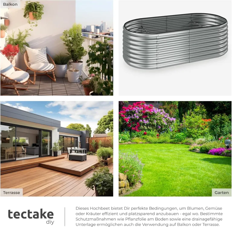tectake® Hochbeet Metall, Hochbeete-Kit für Beet, Hochbeet Garten, wetterfest, Pflanzkasten, Kräuterbeet, Frühbeet, Gemüsebeet, Pflanzenbeet, zur Anzucht, als Blumenkasten - 942l, 200 x 100 x 60 cm – Bild 7