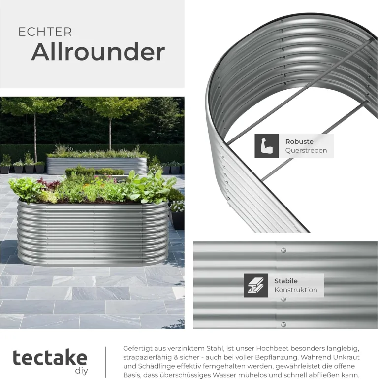 tectake® Hochbeet Metall, Hochbeete-Kit für Beet, Hochbeet Garten, wetterfest, Pflanzkasten, Kräuterbeet, Frühbeet, Gemüsebeet, Pflanzenbeet, zur Anzucht, als Blumenkasten - 1257l, 200 x 100 x 80 cm – Bild 5