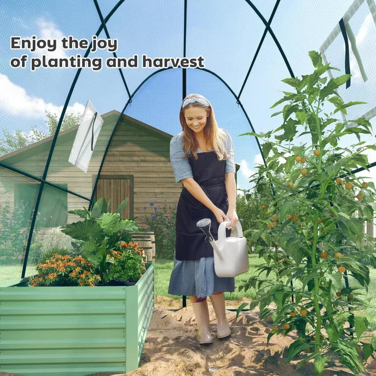 Outsunny Gewächshaus mit Rolltür, 2 Fernster, winterfest Foliengewächshaus aus Stahl, Treibhaus für Balkon, Garten, Tomatenhaus 180 x 180 x 200 cm, Tomatengewächshaus für Tomaten, Gemüse, Blumen, Grün – Bild 8