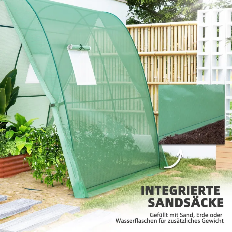 Outsunny Gewächshaus mit Rolltür, 2 Fernster, winterfest Foliengewächshaus aus Stahl, Treibhaus für Balkon, Garten, Tomatenhaus 180 x 180 x 200 cm, Tomatengewächshaus für Tomaten, Gemüse, Blumen, Grün – Bild 4