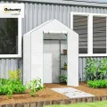 Outsunny Gewächshaus mit Rolltür, Fenster, Regale, Winterfest Foliengewächshaus aus Stahl, Treibhaus für Balkon, Garten, Tomatenhaus 143 x 74 x 190 cm, Tomatengewächshaus für Tomaten, Gemüse, Weiß - Thumbnail 2