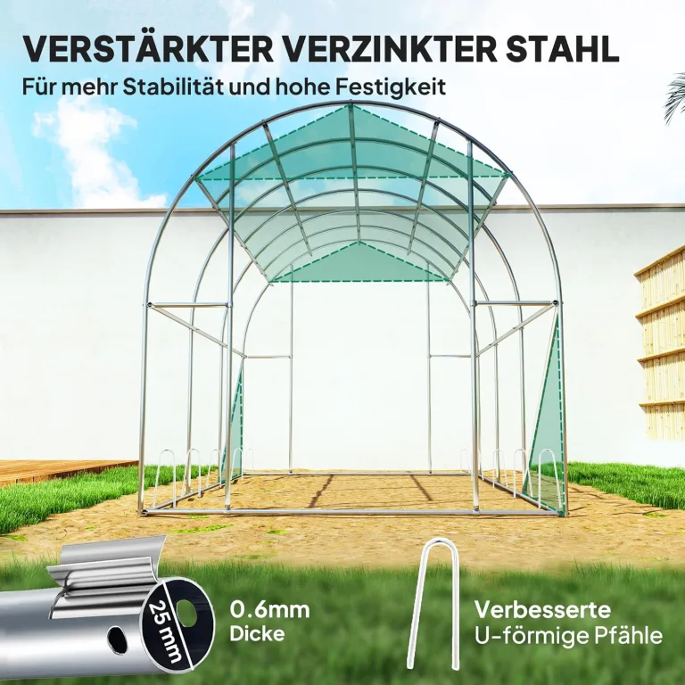 Outsunny Gewächshaus 200x300x200cm Foliengewächshaus Tomatenhaus mit Tür, 6 Fenster, Folientunnel aus verzinktem Stahl, 170g/m² PE, stabiles pflanztunnel, Treibhaus inkl. Erdanker & Seilen, Grün – Bild 4