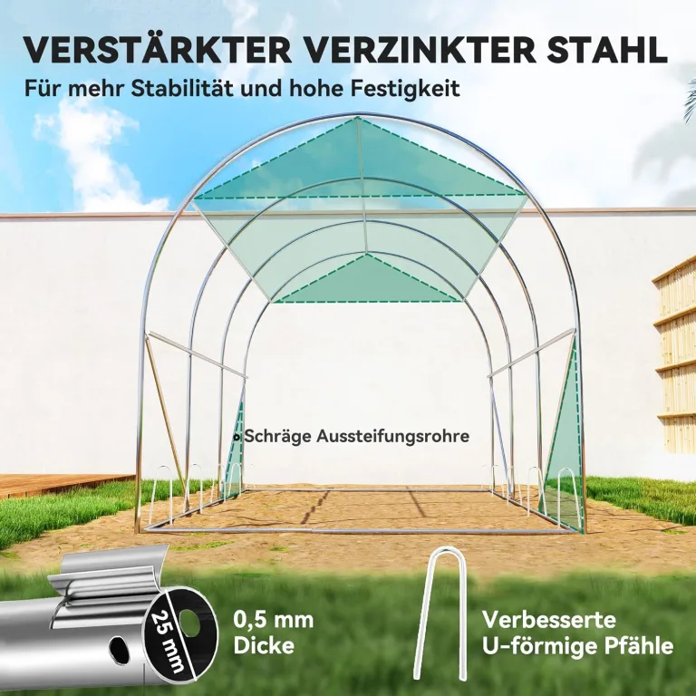 Outsunny Gewächshaus 3 x 2 x 2 m Foliengewächshaus mit 6 Fenster, Rolltüren, Aufrollbar Seitenwänden, UV-beständiger Folientunnel, Winterfest Tomatenhaus mit Erdanker, Grün – Bild 6