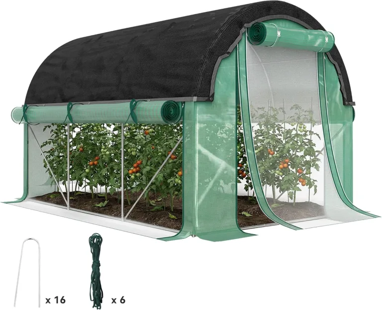 Outsunny Gewächshaus 3 x 2 x 2 m Foliengewächshaus mit 6 Fenster, Rolltüren, Aufrollbar Seitenwänden, UV-beständiger Folientunnel, Winterfest Tomatenhaus mit Erdanker, Grün – Bild 1