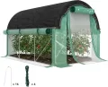 Outsunny Gewächshaus 3 x 2 x 2 m Foliengewächshaus mit 6 Fenster, Rolltüren, Aufrollbar Seitenwänden, UV-beständiger Folientunnel, Winterfest Tomatenhaus mit Erdanker, Grün - Thumbnail 1