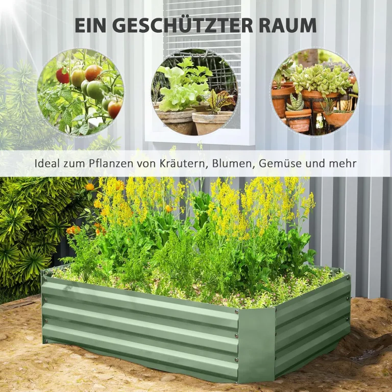 Outsunny Hochbeet aus Stahl, Pflanzbeet Frühbeet Gartenbeet Blumenkasten stapelbar, Pflanzkasten Gemüsebeet 120x90x30cm für Garten Balkon, Pflanzkübel für Blumen, Pflanzen, Gemüse – Bild 3