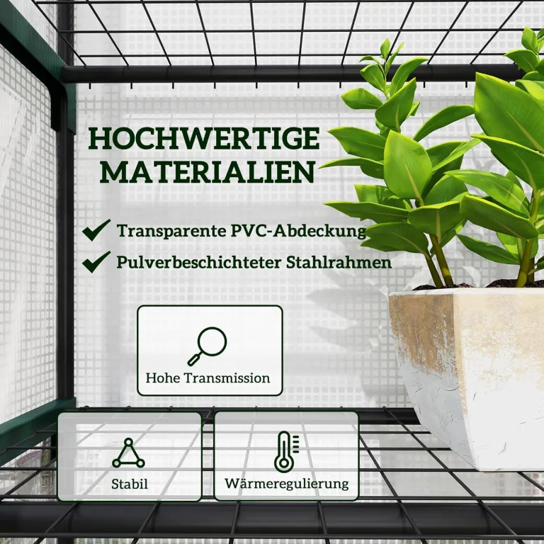 Outsunny Gewächshaus mit Rolltür, Regale, Winterfest Foliengewächshaus aus Stahl, Treibhaus für Balkon, Garten, Tomatenhaus 69 x 49 x 193 cm, Tomatengewächshaus für Tomaten, Blumen, Weiß – Bild 3