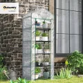 Outsunny Gewächshaus mit Rolltür, Regale, Winterfest Foliengewächshaus aus Stahl, Treibhaus für Balkon, Garten, Tomatenhaus 69 x 49 x 193 cm, Tomatengewächshaus für Tomaten, Blumen, Weiß - Thumbnail 2