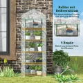 Outsunny Gewächshaus mit Rolltür, Regale, Winterfest Foliengewächshaus aus Stahl, Treibhaus für Balkon, Garten, Tomatenhaus 69 x 49 x 193 cm, Tomatengewächshaus für Tomaten, Blumen, Weiß - Thumbnail 4