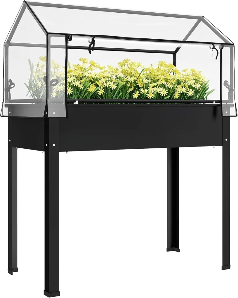 Outsunny Hochbeet mit Abdeckung, erhöhtes Kräuterbeet mit Ablauflöchern, Pflanzkasten aus Metall, wetterbeständig Gemüsebeet, Gartenbeet, Pflanzbeet für Garten, Balkon, 100 x 48 x 124 cm, Schwarz – Bild 1