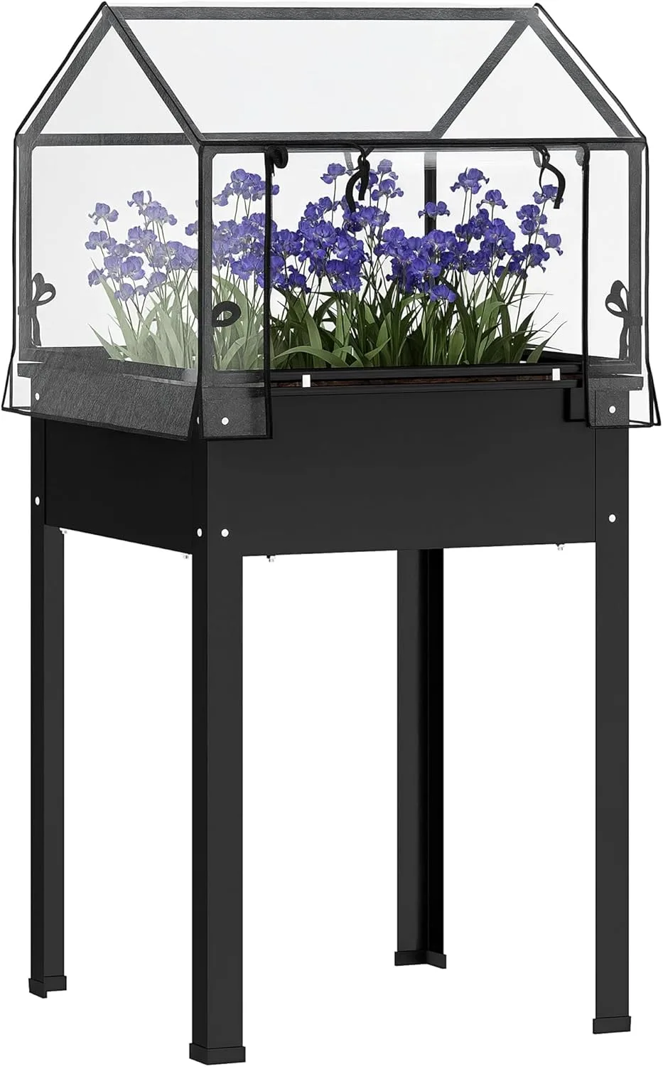 Outsunny Hochbeet mit Abdeckung, erhöhtes Kräuterbeet mit Ablauflöchern, Pflanzkasten aus Metall, wetterbeständig Gemüsebeet, Gartenbeet, Pflanzbeet für Garten, Balkon, 60 x 60 x 120 cm, Schwarz - Bild 1
