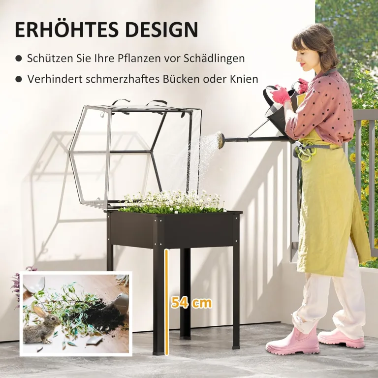 Outsunny Hochbeet mit Abdeckung, erhöhtes Kräuterbeet mit Ablauflöchern, Pflanzkasten aus Metall, wetterbeständig Gemüsebeet, Gartenbeet, Pflanzbeet für Garten, Balkon, 60 x 60 x 120 cm, Schwarz – Bild 4