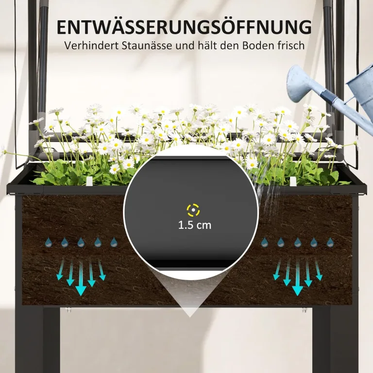 Outsunny Hochbeet mit Abdeckung, erhöhtes Kräuterbeet mit Ablauflöchern, Pflanzkasten aus Metall, wetterbeständig Gemüsebeet, Gartenbeet, Pflanzbeet für Garten, Balkon, 60 x 60 x 120 cm, Schwarz – Bild 5