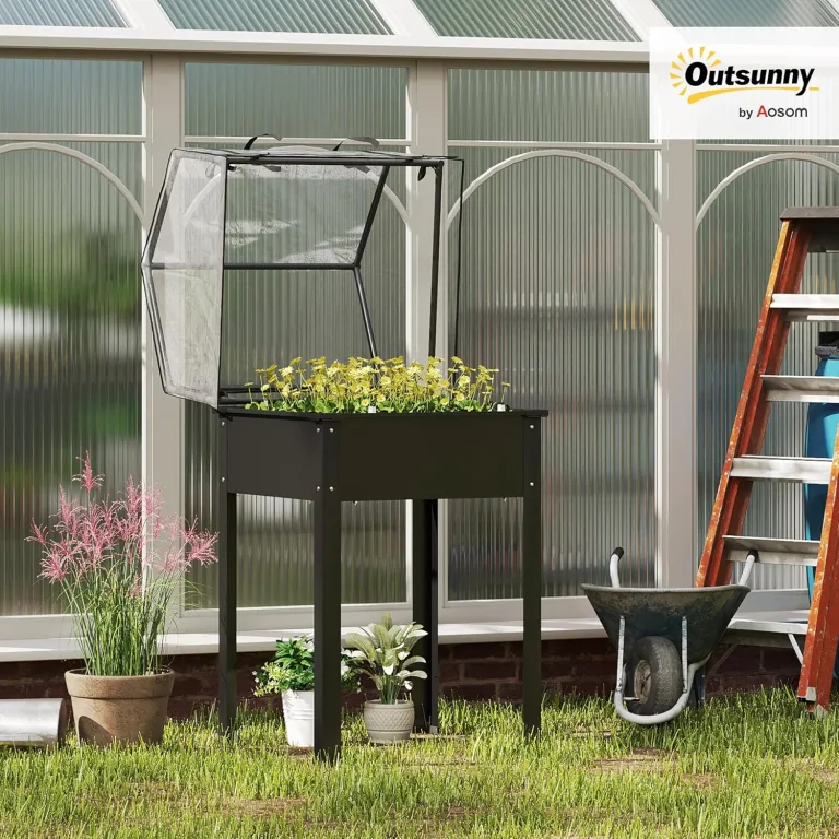 Outsunny Hochbeet mit Abdeckung, erhöhtes Kräuterbeet mit Ablauflöchern, Pflanzkasten aus Metall, wetterbeständig Gemüsebeet, Gartenbeet, Pflanzbeet für Garten, Balkon, 60 x 60 x 120 cm, Schwarz – Bild 2