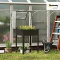 Outsunny Hochbeet mit Abdeckung, erhöhtes Kräuterbeet mit Ablauflöchern, Pflanzkasten aus Metall, wetterbeständig Gemüsebeet, Gartenbeet, Pflanzbeet für Garten, Balkon, 60 x 60 x 120 cm, Schwarz - Thumbnail 2