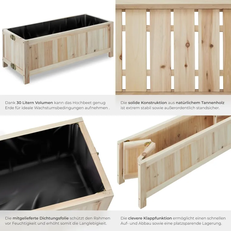 tectake® Hochbeet Holz, Hochbeete-Kit für Balkon, Terrasse, Hochbeet Garten, Pflanzkasten, Kräuterbeet, Frühbeet, Gemüsebeet, Pflanzenbeet, zur Anzucht, als Blumenkasten - 30l, 70 x 30 x 25 cm – Bild 4