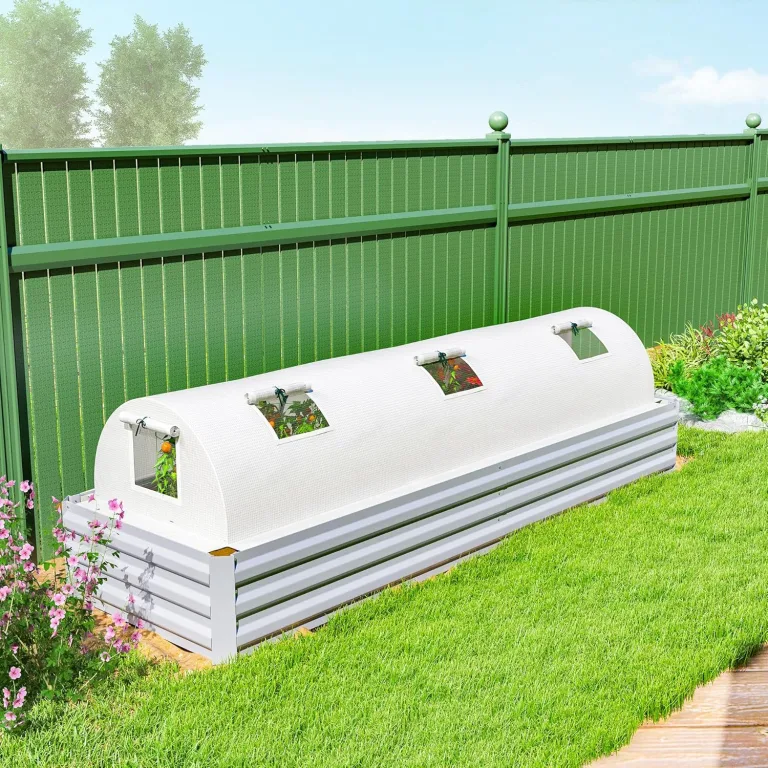 Outsunny Gewächshaus mit Rollfenster Runddach, Winterfest Foliengewächshaus aus Stahl wasserabweisend Treibhaus für Balkon Tomatenhaus mit UV Schutz 300x80x45cm Tomatengewächshaus für Gemüse, Weiß – Bild 8