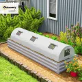 Outsunny Gewächshaus mit Rollfenster Runddach, Winterfest Foliengewächshaus aus Stahl wasserabweisend Treibhaus für Balkon Tomatenhaus mit UV Schutz 300x80x45cm Tomatengewächshaus für Gemüse, Weiß - Thumbnail 2