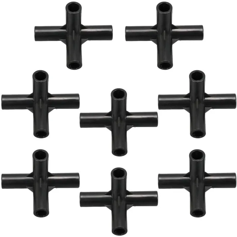 8 Stück Halterung Verbinder Kunststoff Fitting Schwarz 4-Wege-PVC-Rohrverschraubungen Verbinder für DIY Pflanzenunterstützung Gewächshaus Rahmen Blumenständer (12 mm) – Bild 7